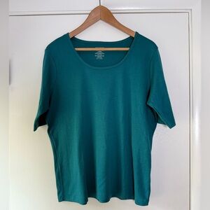 LL Bean Women’s Supima Cotton Short Sleeve Top T-Shirt Teal Green Blue Large